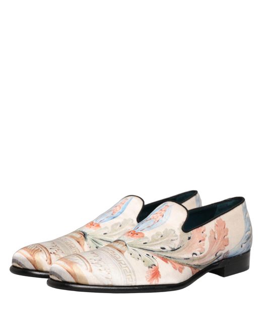Dolce & Gabbana White Floral Vase Slip On Dress Loafers Shoes for men
