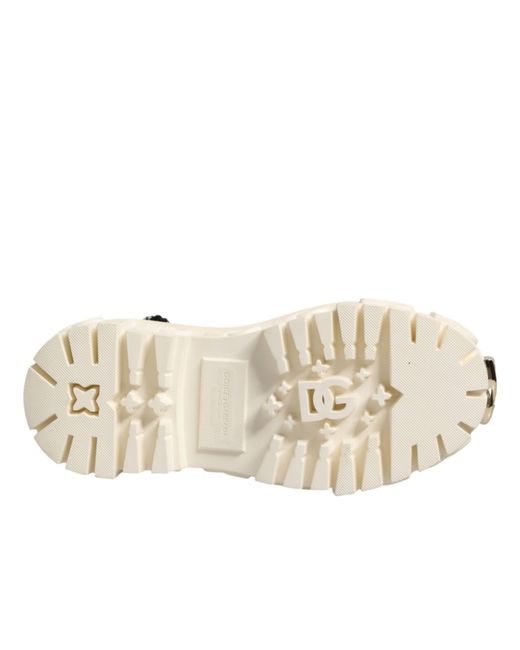 Dolce & Gabbana Natural White Leather Rubber Logo Ankle Boots Shoes