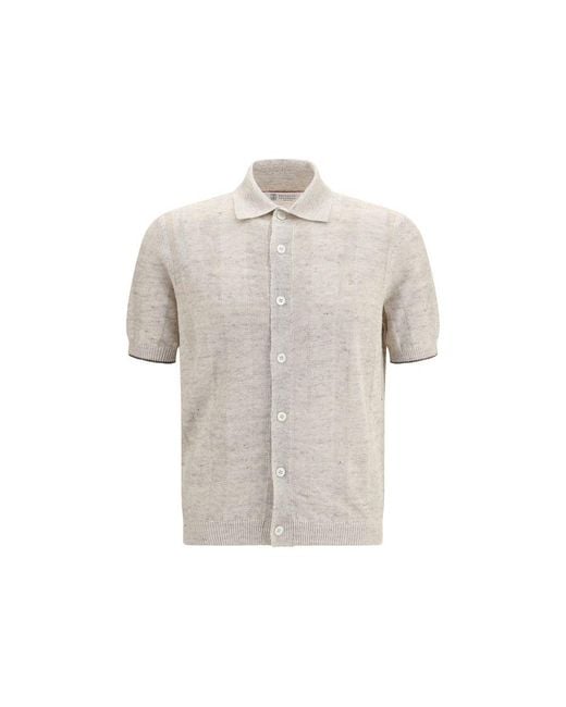 Brunello Cucinelli Multicolor Beige Cotton Polo Shirt for men