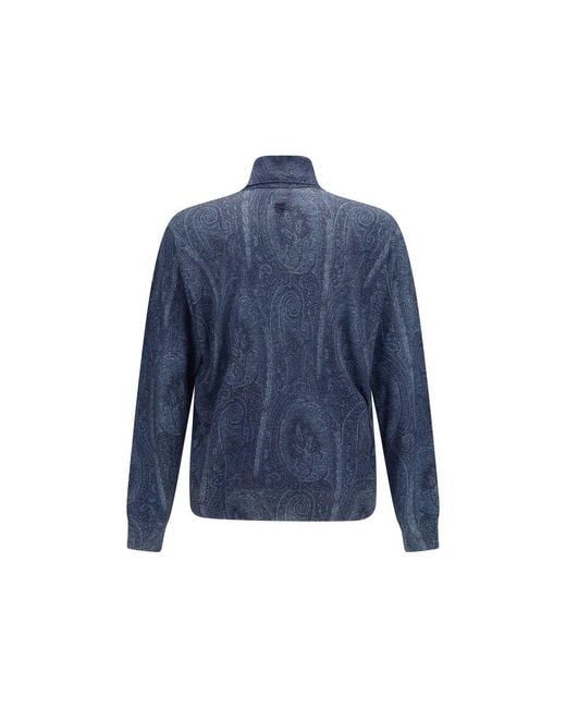 Etro Blue Silk Turtleneck for men