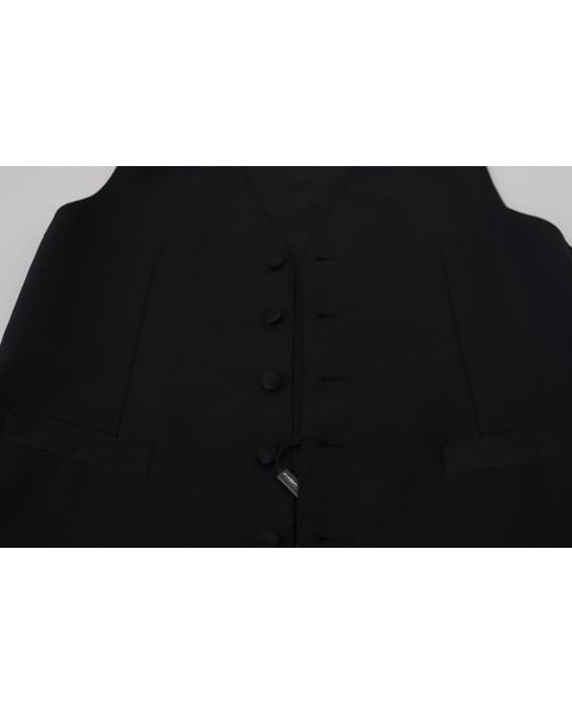 Dolce & Gabbana Black Virgin Wool Waistcoat Formal Vest for men
