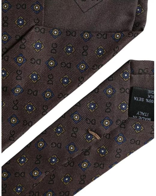 Dolce & Gabbana Multicolor Brown Silk Branded Logo Adjustable Men Tie for men