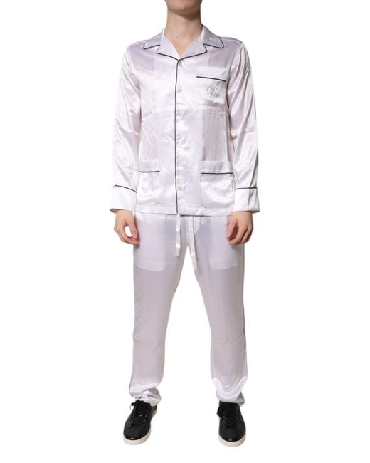 Dolce & Gabbana White Satin Silk Pajama Set Sleepwear for men