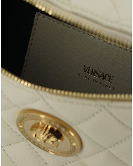 Versace Gray White Lamb Leather Belt Bag