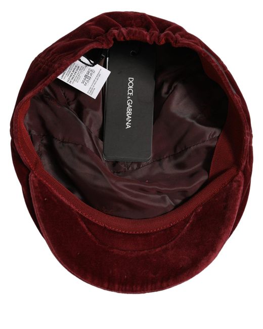 Dolce & Gabbana Purple Men Dark Red Cotton Newsboy Capello Cabbie Hat for men