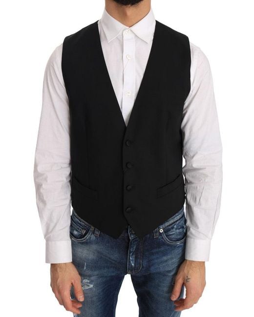 Dolce & Gabbana Dolce Gabbana Black Wool Silk Vest for men