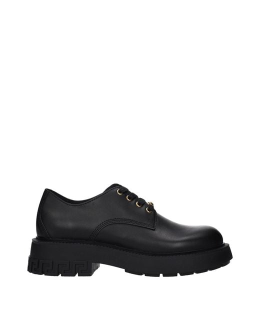 Versace Black Leather Oxfords And Derbies for men