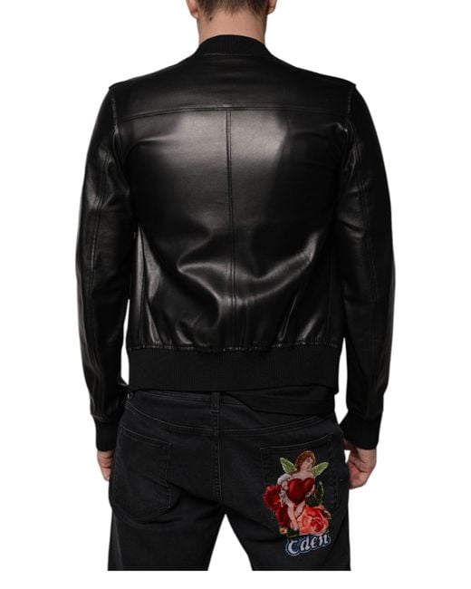 Dolce & Gabbana Black Lambskin Full Zip Biker Blouson Jacket for men