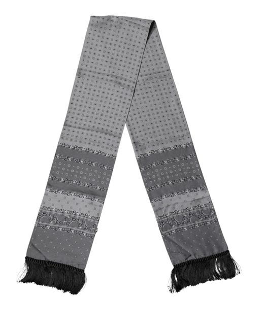 Dolce & Gabbana Navy Blue Silk Fringes Neck Foulard Scarf