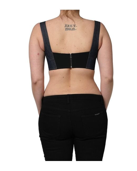 Dolce & Gabbana Black Denim Corset Bralette Cotton Cropped Top