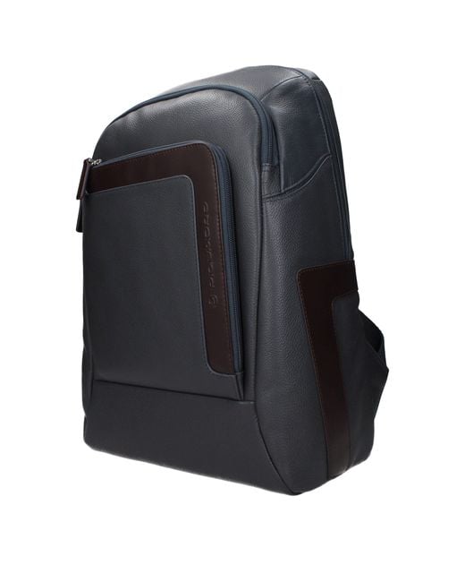 Piquadro Black Gray Leather Backpack for men