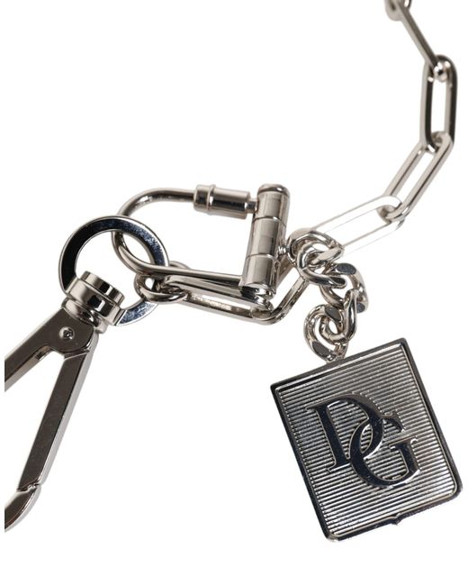 Dolce & Gabbana White Silver Tone Metal Chain Dg Charm Belt Keychain for men