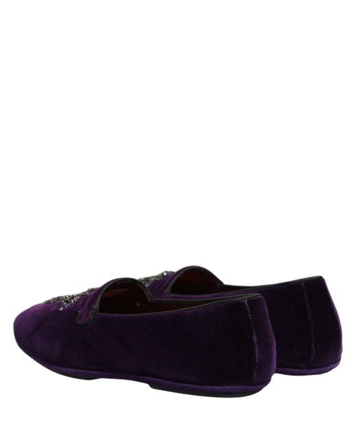 Dolce & Gabbana Blue Violet Suede Embellished Dress Loafers Shoes for men