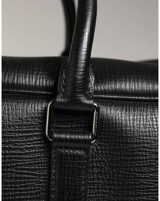 Dolce & Gabbana Black Car Man Applique Leather Weekender Borse Bag for men