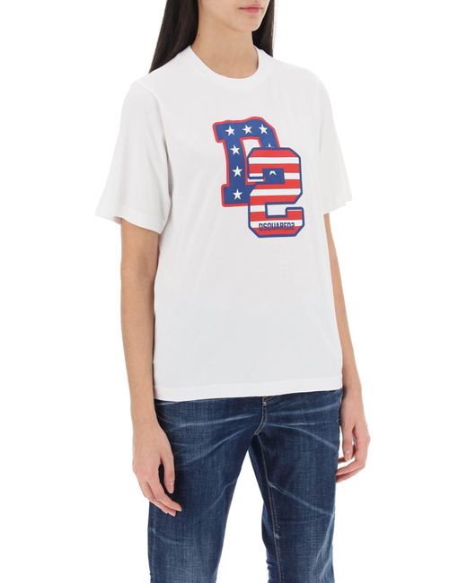 DSquared² White Easy Fit T Shirt With Graphic Print