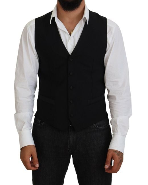 Dolce & Gabbana Black Virgin Wool Waistcoat Formal Vest for men