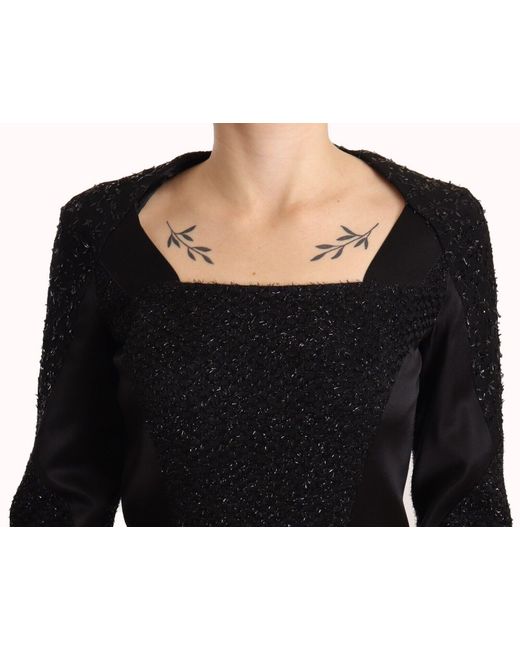 Masha Ma Black Studs Embellished Long Sleeves Sheath Midi Dress