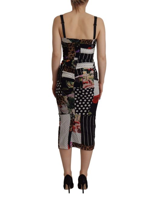 Dolce & Gabbana Black Elegant Patchwork Midi Silk Blend Dress