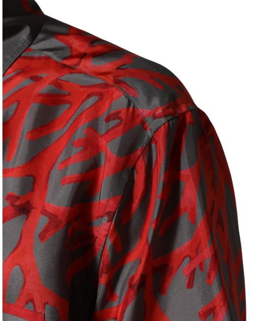 Dolce & Gabbana Red Corals Short Sleeves Casual Shirt Silk for men