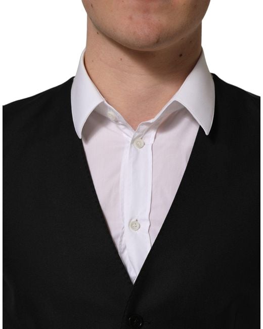Dolce & Gabbana Black Wool Single Breasted Waistcoat Vest for men