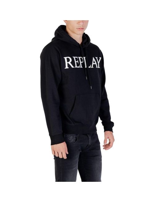 Replay Black Cotton Hoodie for men