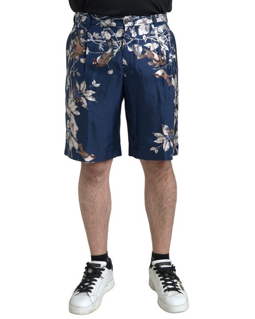 Dolce & Gabbana Blue Floral Print Silk Bermuda Shorts for men