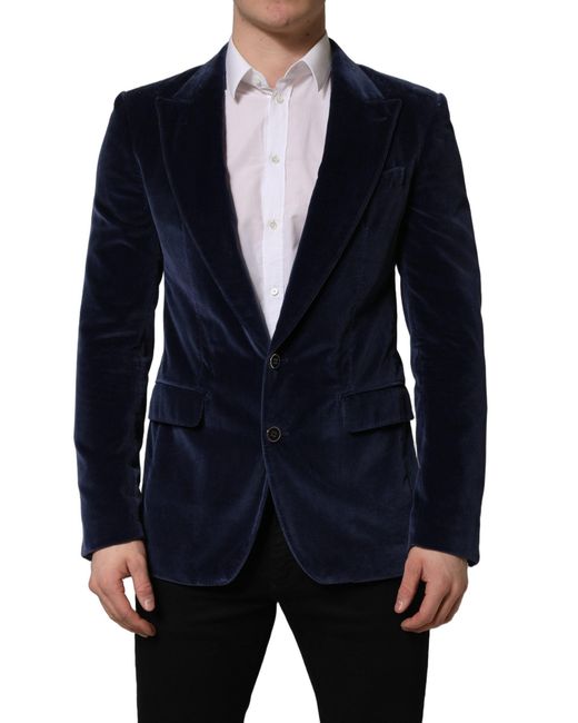 Dolce & Gabbana Blue Velvet Single Breasted Blazer Jacket for men