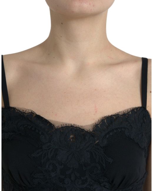 Dolce & Gabbana Black Silk Stretch Lace Sleeveless Tank Top