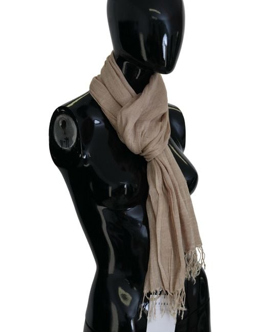 CoSTUME NATIONAL Black Beige Cotton Shawl Foulard Fringe Scarf