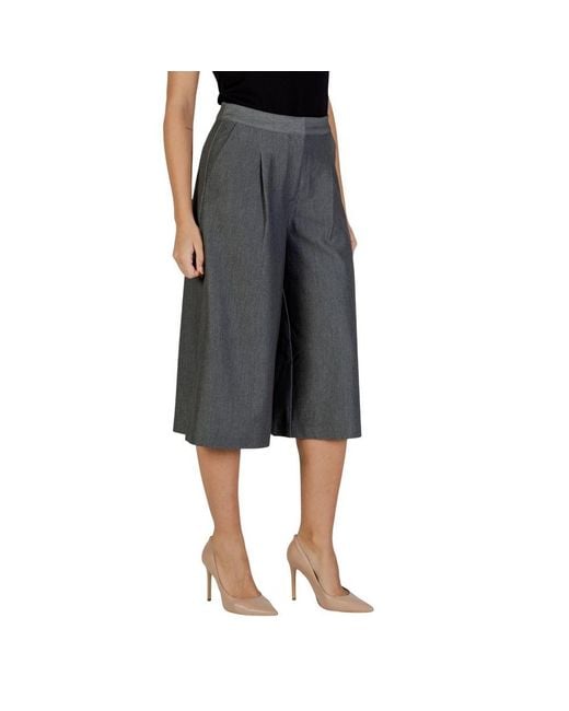Ichi Black Gray Polyester Cropped Pants