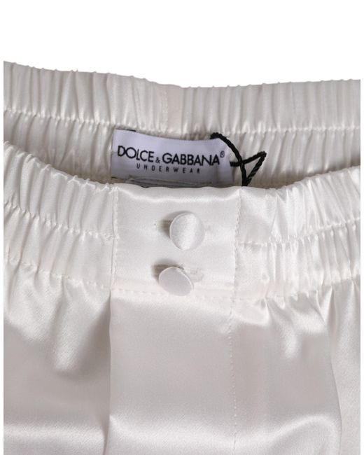 Dolce & Gabbana Gray White Silk Satin Elastic Men Boxer Short Swimwear for men