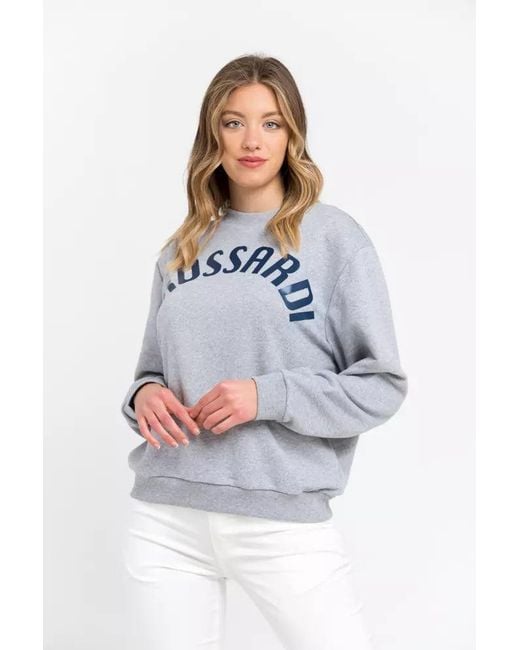 Trussardi White E Melange Grey Print Blue Sweater