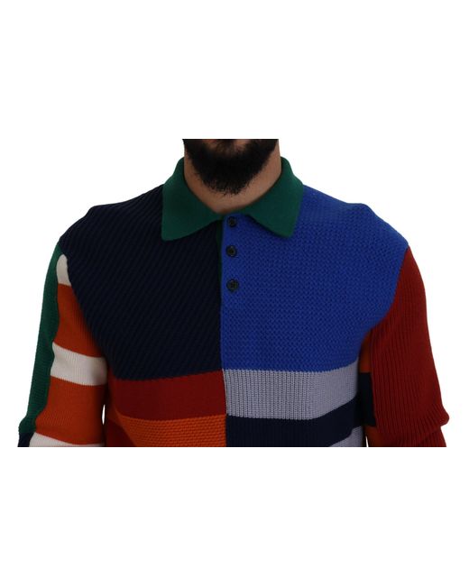 Dolce & Gabbana Blue Multicolor Stripes Wool Pullover Sweater for men
