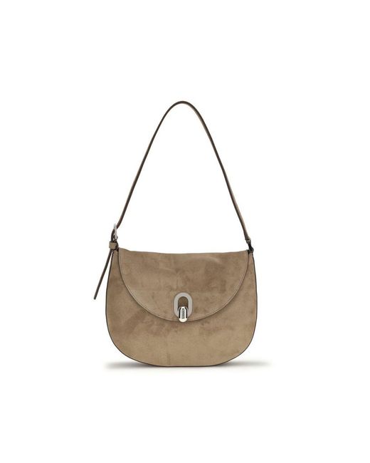 SAVETTE Brown Beige Calf Leather Bos Taurus Shoulder Bag
