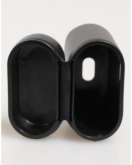 Dolce & Gabbana Black Calfskin Leather Logo Print Flip Holder Airpods Case