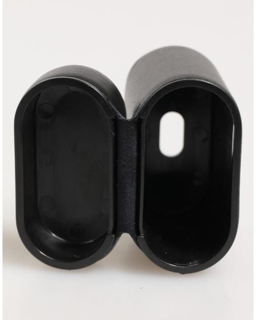 Dolce & Gabbana Black Calfskin Leather Logo Print Flip Holder Airpods Case