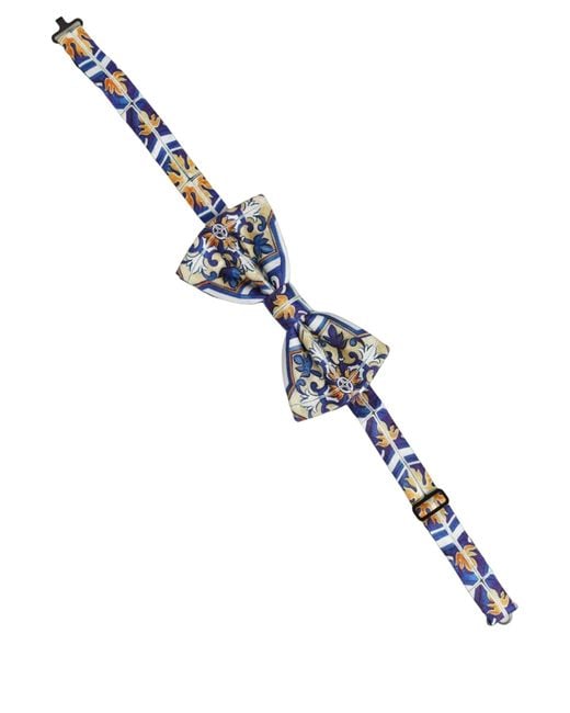 Dolce & Gabbana Blue Majolica Adjustable Neck Papillon Bow Tie Silk for men