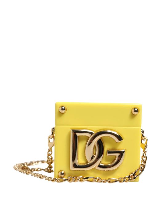 Dolce & Gabbana Yellow Dg Logo Plaque Cover Chain Airpods Case