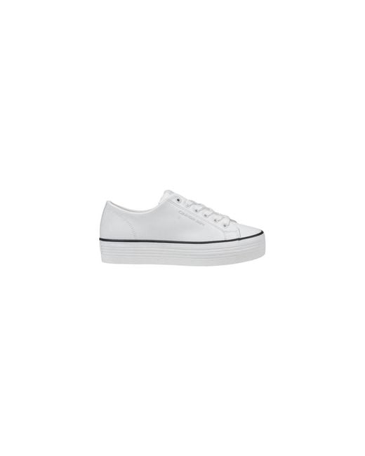 Calvin Klein Black And White Leather Platform Sneakers