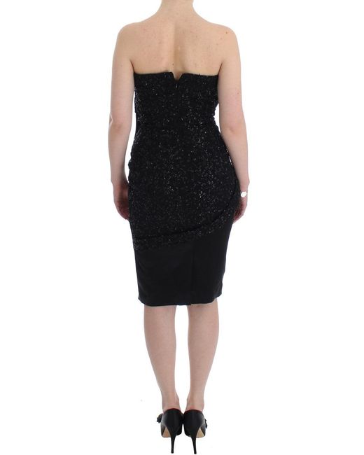 Masha Ma Black Strapless Embellished Pencil Dress