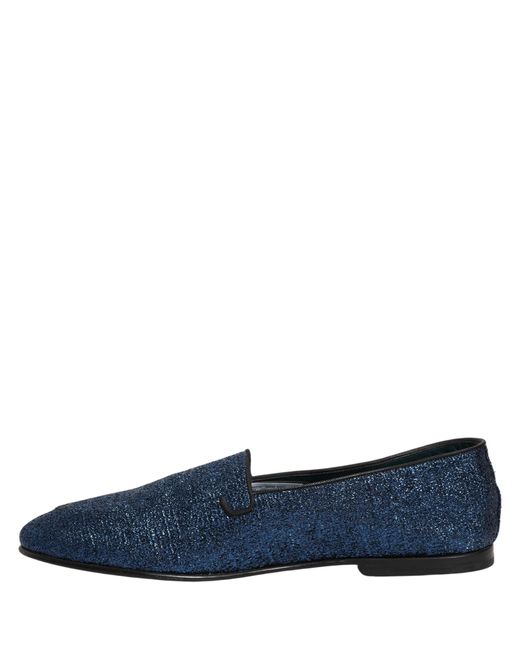 Dolce & Gabbana Blue Glitter Lurex Dg Logo Dress Loafers Shoes for men