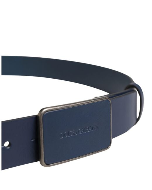 Dolce & Gabbana Blue Leather Logo Metal Buckle Belt for men