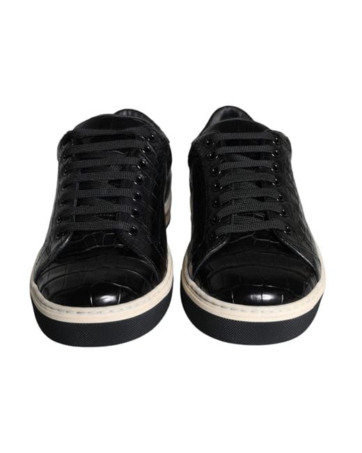 Dolce & Gabbana Black Rome Sneakers In Crocodile Leather for men