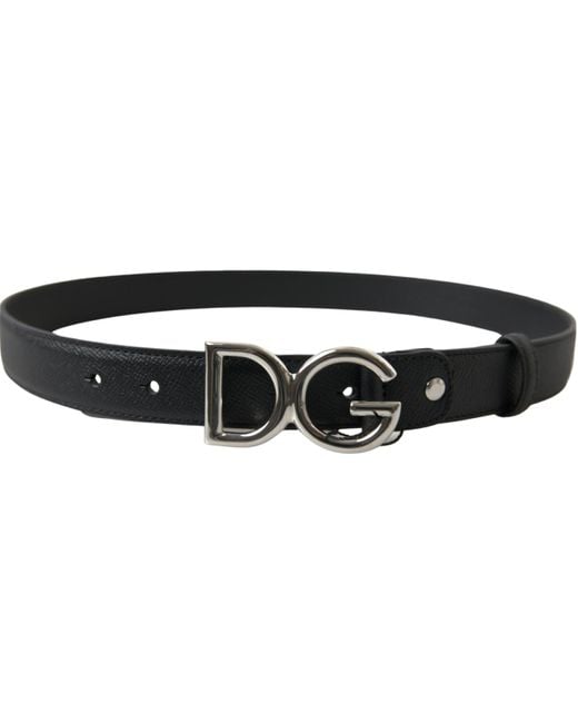 Dolce & Gabbana Black Leather Silver Logo Metal Buckle Belt for men