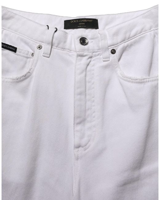 Dolce & Gabbana Gray White Cotton Stretch Wide Leg Denim Jeans