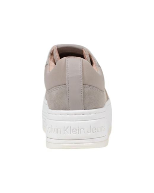 Calvin Klein White Beige Recycled Cotton Platform Sneakers