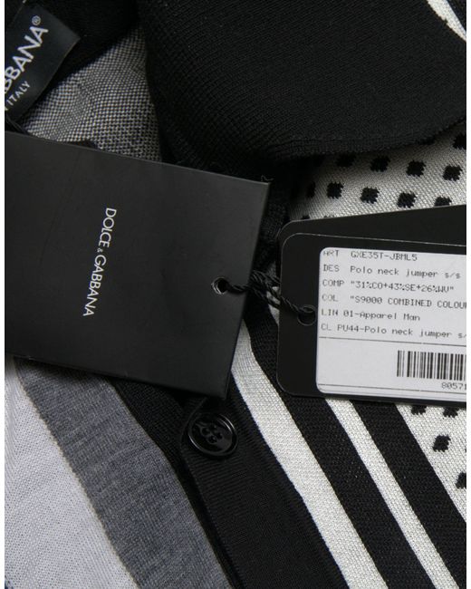Dolce & Gabbana Black White Jumper Cardigan Polo Sweater for men