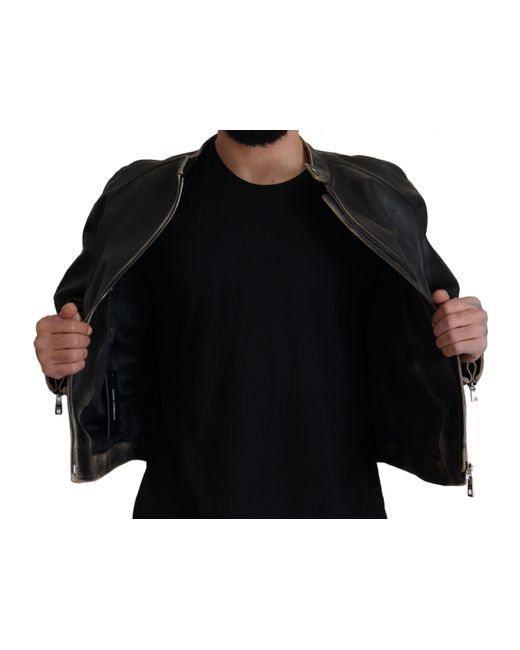 Dolce & Gabbana Black Elegant Leather Jacket With Details for men