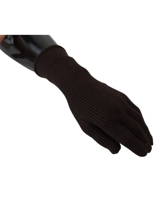 Dolce & Gabbana Black Brown Cashmere Silk Hands Mitten Mens Gloves for men