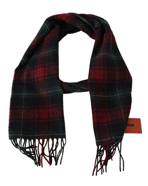 Missoni Black Check Wool Neck Wrap Fringes Scarf for men
